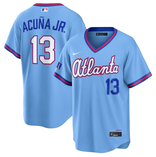 Men's Atlanta Braves #13 Ronald Acuña Jr. Powder Blue 2026 City Connect Stadium Stitched Baseball Jersey